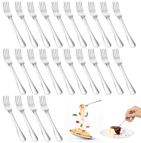 KineticKraft 24-Stück Edelstahl Gabeln Set, 17cm Kleine Gabeln Dessertgabeln Tafelgabeln, Spiegelpoliert, Spülmaschinenfest, Geeignet für Konditoreien, Restaurants, Café, Haushalte, Kantinen