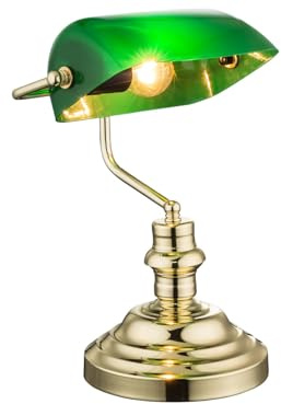 Retro Schreibtischleuchte in Messing mit Glas Lampenschirm Grün, Höhe 36cm
