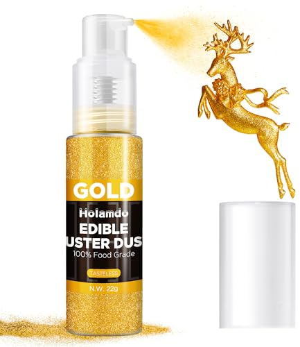 Essbarer Glitzer Spray Gold & Farbtönend 22g - Lebensmittel Essbares Glitzer für Getränke, Geschmacklos Essbare Glitzerpulver, Lebensmittel Spray für Tortendeko, Fondant, Cocktails, Drinks Decor