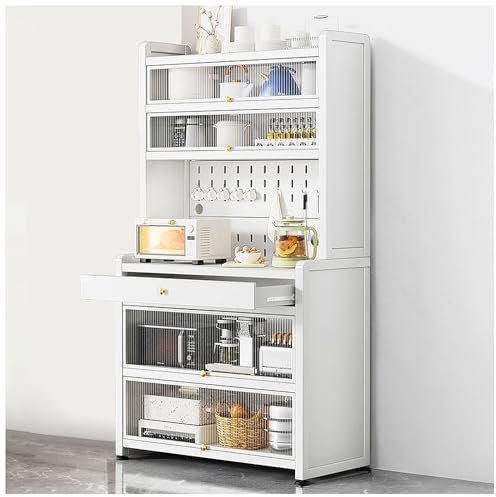 Alacena de Cocina Independiente de Varias Capas, Blanca, Alta, Independiente, con cajón para microondas y Armario de Almacenamiento, solución Moderna para la integración del hogar (61 x 172