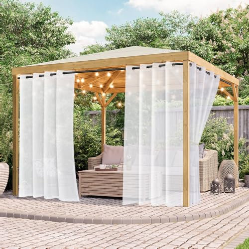 Lapalife Wasserdicht Outdoor Vorhang,Weiss Transparent Voile Gardinen 4 Stück H274cmx B132,Patio Sheer Curtains,Outdoorvorhänge für Gartenlaube Balkon Terrasse Pavillon
