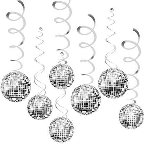 Discokugel Deko, Spiral Luftschlangen Geburtstag, Hängende Wirbel Deko, Spiralen Girland Glitzer Discolicht für 80er Jahre Hippie Mottoparty Zubehör Silber