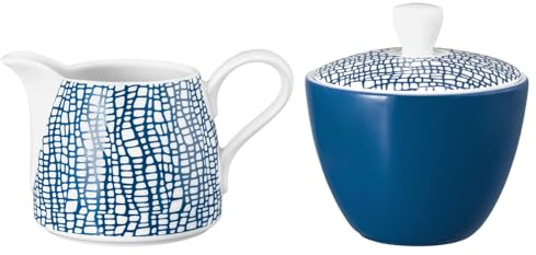 Seltmann Weiden Life Fashion Classic Blue Milch- und Zucker-Set, je 260 ml, Milchkännchen und Zuckerdose mit modernem Strukturdesign, Mix & Match Geschirr, Porzellan, Blau/Weiß