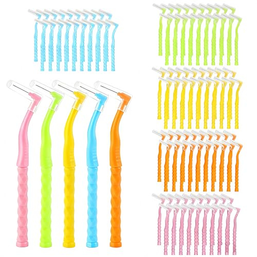 100 Stück InterdentalbüRsten, ZahnzwischenraumbüRsten, mit Rutschfestem Griff, Dentalbürsten in 5 Größen für Zahnreinigung Zwischenräume Mundreinigung Zahnspangen, 5 Farben