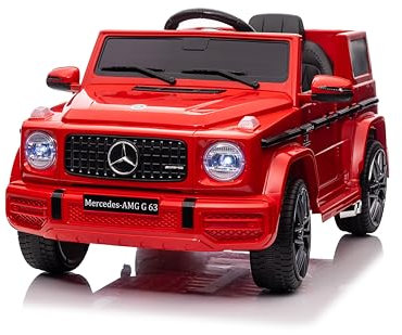 Kinder Elektroauto Mercedes G63, 4 Stoßdämpfende Räder, 12 V Elektrische Kinder Elektroauto mit 2.4G Fernbedienung, Kinderfahrzeug mit Hupe, LED, Sicherheitsschloss, Bluetooth und Musik, Rot