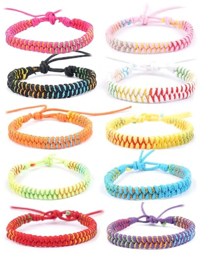 JOOTUEPO braccialetti amicizia braccialetto, 10 Pezzi Braccialetti Intrecciati Colorati dell'Amicizia per Bambine, della fortuna Braccialetto, Regolabili / corda intrecciata, per Feste di Compleanno