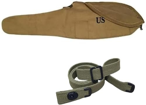 Generisch M1 Carbine Canvas Tasche – US WWII Gewehrfutteral mit Leder & Tragegurt – Original Replik für M1 Karabiner