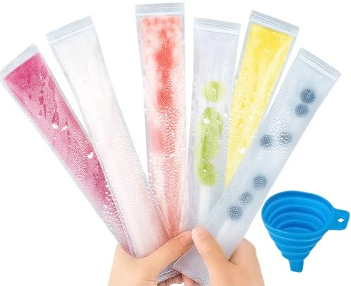 200 Bolsas para Polos Flash Helado DIY (5.5x28cm) + 1 Embudo Plegable | Moldes para Helados Caseros Sin BPA, Bolsas de Plástico Desechables para Postres Congelados y Meriendas Infantiles