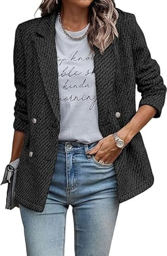 Blazer Mujer - Chaqueta De Tweed para Mujer Chaqueta De Traje Vintage De Mezcla De Lana A Cuadros Moda Entallada De Doble Botonadura con Solapa con Muesca Abrigo De Invierno Abierto para