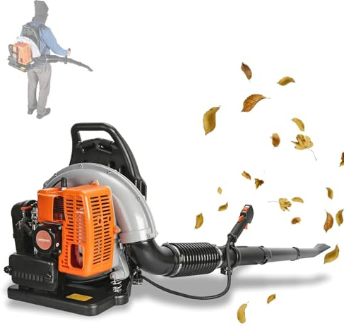 Soffiatore a zaino a benzina da 63 cc, soffiatore a benzina a 2 tempi con serbatoio da 1,8 l, soffiatore da giardino a batteria da 6800 giri/min con tracolla regolabile
