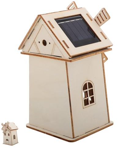 TOYANDONA DIY Solar Powered Wooden Windmill House Model for Adults Unfinished Craft for Painting and Assembly Educational Renewable Energy Science Kit Versatile Desk and Shelf Decoration