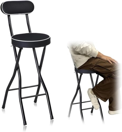 DZYHFCO Sgabello da bar pieghevole con schienale alto e seduta imbottita, sedia pieghevole portatile per colazione (1 pezzo, altezza seduta 70 cm)
