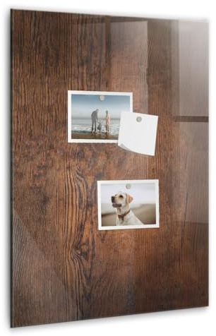 Glas-Whiteboard kratzfest & magnetisch | Neodym-Magnete, Marker & Schwamm | Perfekt für Planung, Aufgaben & Präsentationen - 40x60 - Dunkles Holz