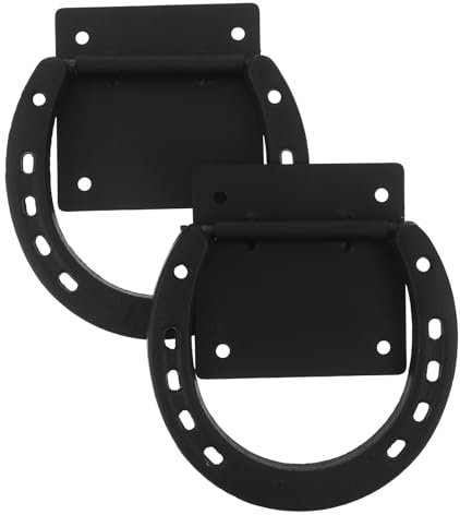 Toyvian Anillo de Amarre Metálico Negro 11x12.5x5.5 Cm para Caballos con Tornillos, 2 Unidades, Anilla Antitirones para Establos, Suministros Ecuestres y Equipo para Establos de Caballos