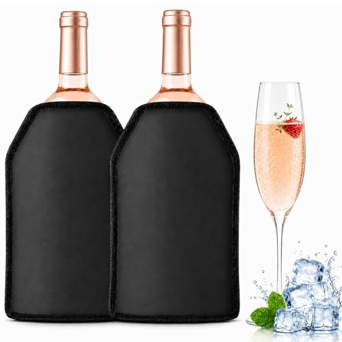 Weinkühler Manschette, 2 Stück Kühlmanschette Wein, Flaschenkühler Manschette, Schwarz Flaschenkühler für Unterwegs, Wiederverwendbarer Kühler für Wein, Sekt, Champagner, Flaschen