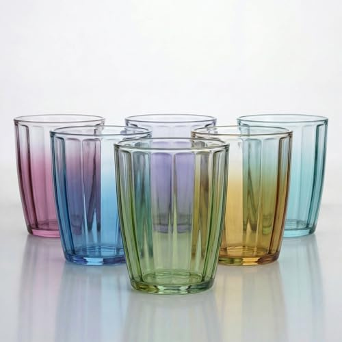 INTRECCI Set 6 Bicchieri Acqua in Vetro 31cl - Bicchieri Colorati/Moderni per Bibite, Cocktail e Succhi – Certificati per Alimenti e Lavabili in Lavastoviglie - Design Elegante – Modello: Milano