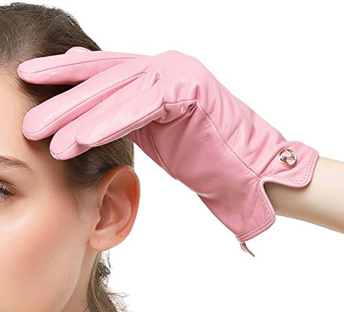 Nappaglo Damen Italienisches Lammfell Leder Handschuhe Touchscreen Winter Warm Langes Fleecefutter Handschuhe (S (Umfang der Handfläche:16.5-17.8cm), Rosa(Non-Touchscreen))