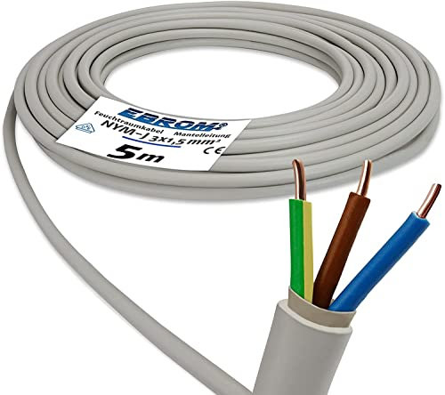 NYM-J 3 x 1,5 mm² - NYM-J 3 x 1,5 mm² - Cable de instalación - Gris - Gran selección - Ejemplo: 5 m - 15 m - 25 m - 50 m - 60 m - 70 m - 80 m - 90 m - 100 m - 110 m - hasta máx. 2 m 50 metros.