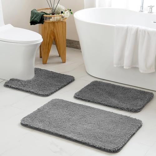 Sentidos Badematte 70x120 cm Grau, Badezimmerteppich rutschfest, Hochflor Badteppich flauschig & wasserabsorbierend, Badvorleger rutschfest waschbar, Duschmatte & Badgarnitur - für Dusche & Badezimmer