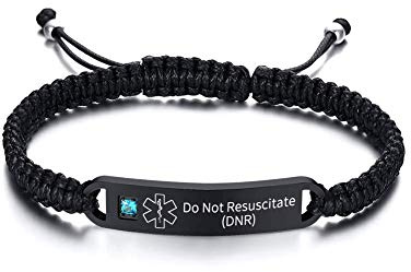 PJ JEWELLERY DNR Handgemachte verstellbare geflochtene Seil Medical ID Armbänder Paracord Weaving Medical Alert Makramee ID Armbänder für Herren und Damen