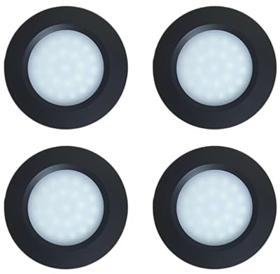 MARVIX Svarta LED-spotlights 12 V 24 V dimbara infällda lampor för husbil, husvagn, husbil och båtbelysning (varmt vit, 3 000 K) – 4-pack