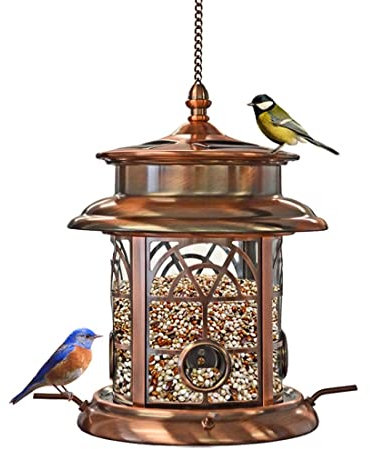 Arched Lattice Solar Powered Led Bird Feeder for Yard Outside Outdoor Garden Decoration Hanging Birdfeeder - Antique Copper