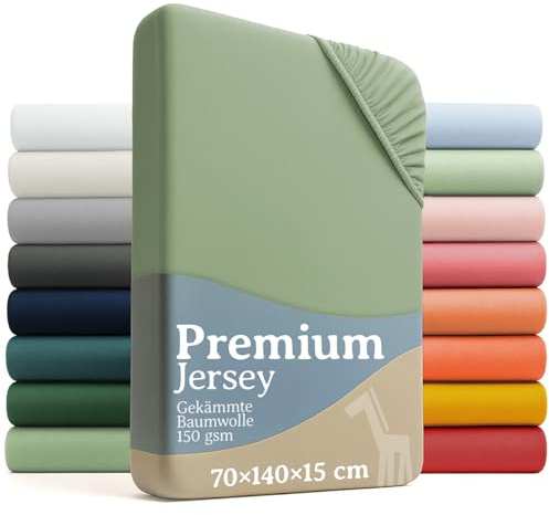 Laleni Premium Spannbettlaken, 70x140x15cm, für Babybett & Kinderbett, 100% Baumwolle, Oeko-TEX Zertifiziert, 2er Set, Grün