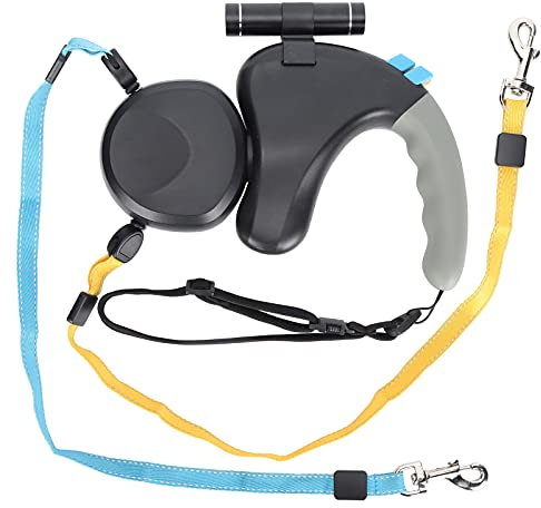 Pssopp Einziehbare Hundeleine Doppelte Hundeleine Einziehbare Hundeleine Hundeleine für Spaziergänge mit 2 Hunden(schwarz)