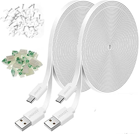 JJMASEE 2 Pack 20FT Power Extension Cable for Wyze Cam V3,Wyze Cam Outdoor,Arlo Essential,Eufy,Kasa,Yi,Blink Camera,NestCam Indoor,Micro USB Charging Cord for Security Camera(White)