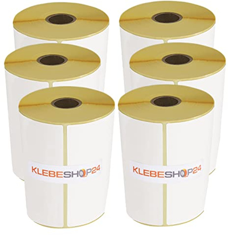 KLEBESHOP24 Set mit 6 Rl. Thermodirekt Etiketten, 102 x 150 mm, je 300 St. | selbstklebende Etiketten für Thermodrucker, 1 Zoll-Kern