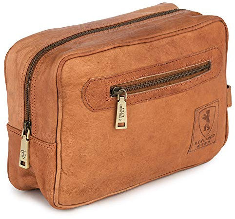 Berliner Bags Vintage Kulturbeutel Paul aus Leder, Kulturtasche für Damen und Herren für Reisen - Braun