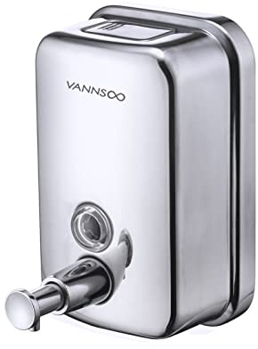 VANNSOO Commercial Soap Dispenser Wall Mount Stainless Steel Manual Liquid Pump Rust-Proof Leak Free for Bathroom (17 fl oz / 500ml)