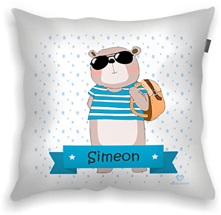 wolga-kreativ personalisiertes Kissen Bär 40x40 cm – Kuschelkissen mit Namen & süßen Kindermotiven – Geschenk zur Geburt, Taufe & Geburtstag – Flauschiges Namenskissen – Bedruckt in Deutschland