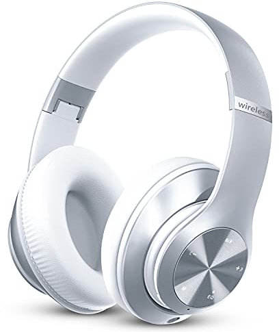 Lankey Sound 9S Bluetooth Over-Ear-Kopfhörer, 60 Stunden Spielzeit, leichte kabellose Kopfhörer mit 6 EQ-Modi, faltbares HiFi-Stereo-Headset mit Mikrofon, weiche Ohrpolster für Handy/PC/Zuhause, Silb