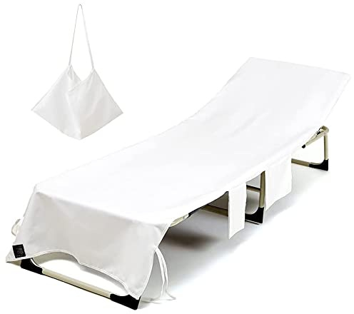 Morbuy Beach Chair Cover Towel, Solid color Beach Towel Lounger Bags with Pockets Sunbed Towels Fitted Microfiber Sun Lounger Towels for Summer Outdoor Garden Pool Vacation Travel (White)