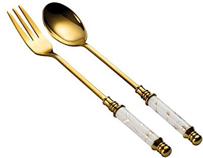 Dinner Spoons/Tablespoons 2pcs Dessert Spoon European Vintage Coffee Spoon Stainless Steel Small Spoon Fruit Fork Exquisite Dessert Spoon Dessert Fork Spoons for Home/Spoons for Dessert (Color : C)