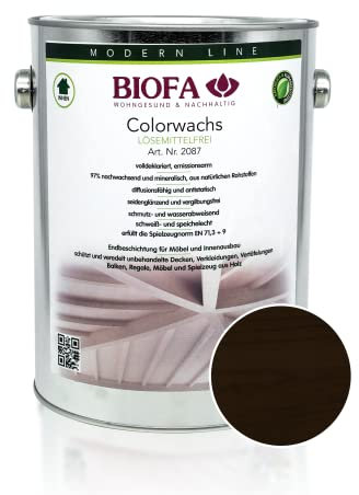 BIOFA Colorwachs lösemittelfrei farbig natürliche Holz-Wachs-Lasur mit Carnaubawachs für Holzdecken, Möbel, Spielzeug Ebenholz 2,5L