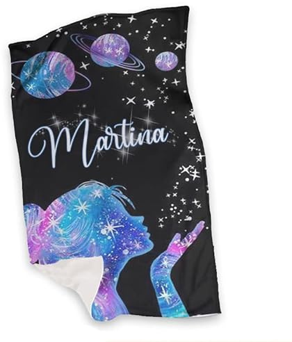 Ragazza cielo stellato Plaid Personalizzato Collezione Idea Regalo Inverno Compleanno Natale coperta pile Letto Caldo casa divano bambina bambini colorato con Nome stampa personalizzata 100x150cm