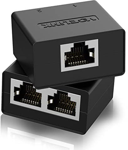 VCELINK Ethernet Splitter 1 to 2 Adapter, RJ45 Splitter for Cat6/Cat5e/Cat5 Ethernet Cable, Female to Female Network Extender for Router, Set Top Box, Computer 2 Pack