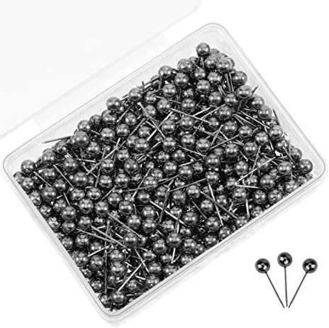 PINEPAN Stecknadeln mit Kopf Packung mit 200 Pinnwandnadeln Kartennadeln mit Kopf und stahlfreier Spitze 200 Stück Metallic Schwarz
