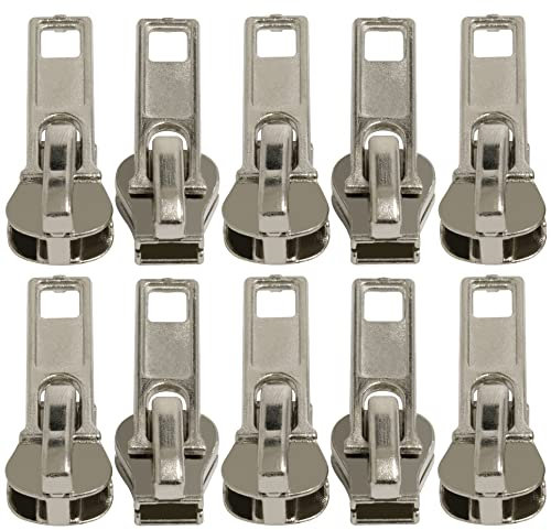 AERZETIX - C62961 - Set di 10 cursori N°5 autobloccanti per cerniera lampo con dentini in plastica iniettata o metallo - colore: argento - pelletteria giacche cappotti borse
