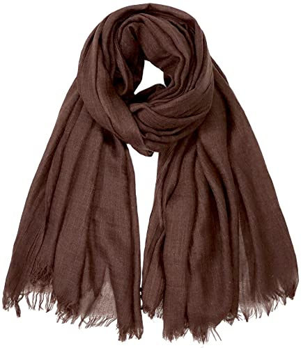 Gragengs Écharpe d'été légère pour femme - Grande gaze - En lin - Uni - 190 x 109 cm, marron, Large