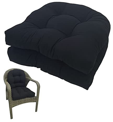 DXDRT Sitzkissen Gartenstuhlauflage Wasserdicht 2 U-Form Indoor Outdoor Stuhlauflagen Hochlehner-Auflage Sitzauflage Terrasse Sessel Deckchair Liege Rocking Stuhl Pad,Schwarz