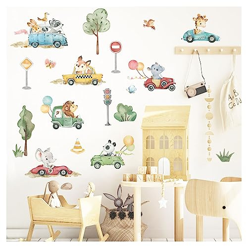 DEKO KINDERZIMMER Wandsticker Auto Wandtattoo Tiere Straßenverkehr Wandaufkleber für Kinderzimmer Wald Schlafzimmer Babyzimmer Wanddeko DK1130-02