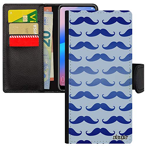 Coque A33 Simili Cuir à Rabat Moustache Pipe Chapeau Melon Telephone Mobile Cover Portable magnetique Vintage Imprime pour Samsung Galaxy