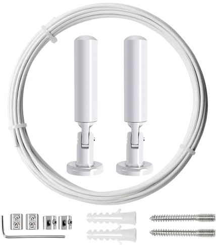 YIXISI 5m Wandhalterung Set, Metall Vorhangdraht, Gardine Stahlseil, für Foto Draht, Wäscheleine, Draht, Fenster, Vorhang, Spanndraht (Weiß)