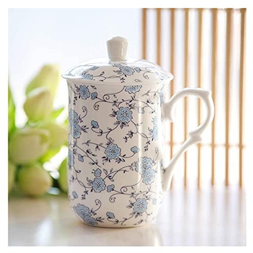 Service à thé en céramique orientale, tasse à thé, tasse à café, tasse à thé avec couvercle, tasse à café en céramique, tasse à eau chinoise dessinée à la main, 11 onces, cadeaux for la famille et les
