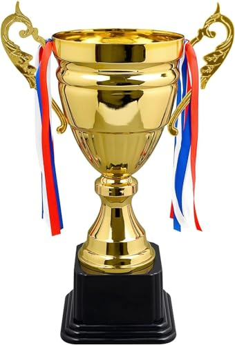 MSYU Large Gold Trophy Cup for Sports Tournaments, 38CM Metal Gold Trophies Party Favors, First Place Winner Award Trophies Cup for Soccer Football League Match Trophy (Gold, 15in)