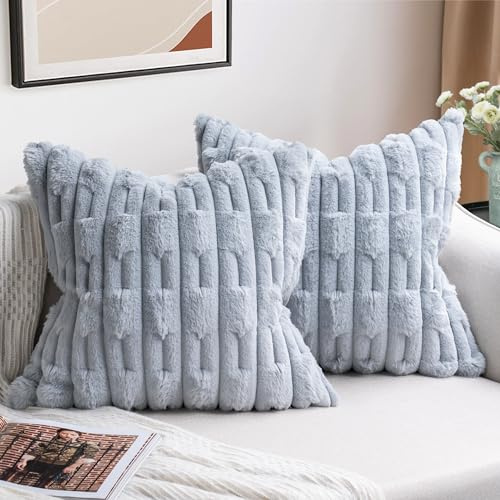 ZWJD Lot de 2 Housse Coussin Gris 50x50 Fausse Fourrure Coussin Canape Douce Moelleuse Housse de Coussin Moderne Décoration pour Salon,Canapé,Chambre à Coucher, Décoration de Voiture