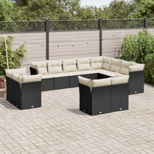 ULUYYUC 12-TLG. Garten-Sofagarnitur, Küchensofa Eckbank Küche Gartenmöbel Set Gästebett Geeignet für Hinterhof Garten Balkon Außenbereich mit Kissen Schwarz Poly Rattan